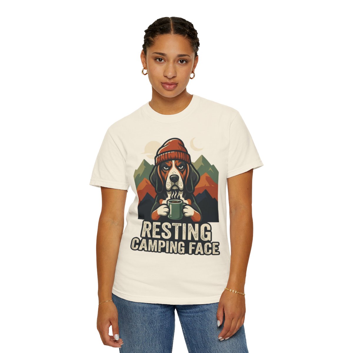 Color: Ivory | Resting Camping Face Unisex Garment-Dyed Tee