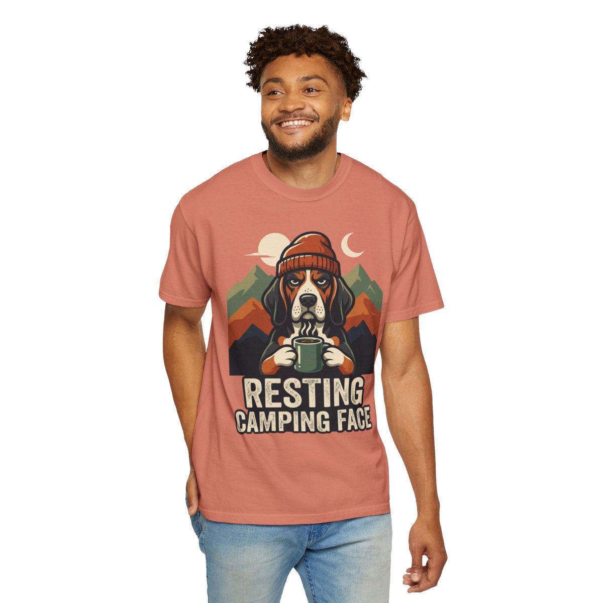 Color: Terracotta | Resting Camping Face Unisex Garment-Dyed Tee