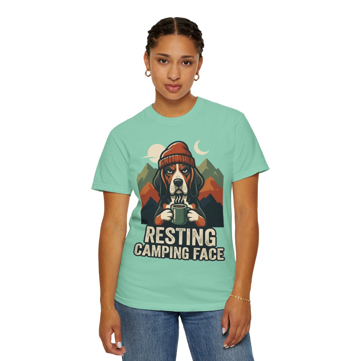 Color: Island Reef | Resting Camping Face Unisex Garment-Dyed Tee