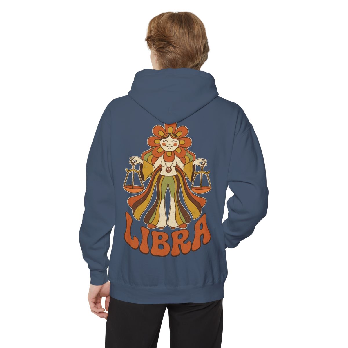 Color: Denim | Retro Mascot Groovy Libra Garment-Dyed Hoodie