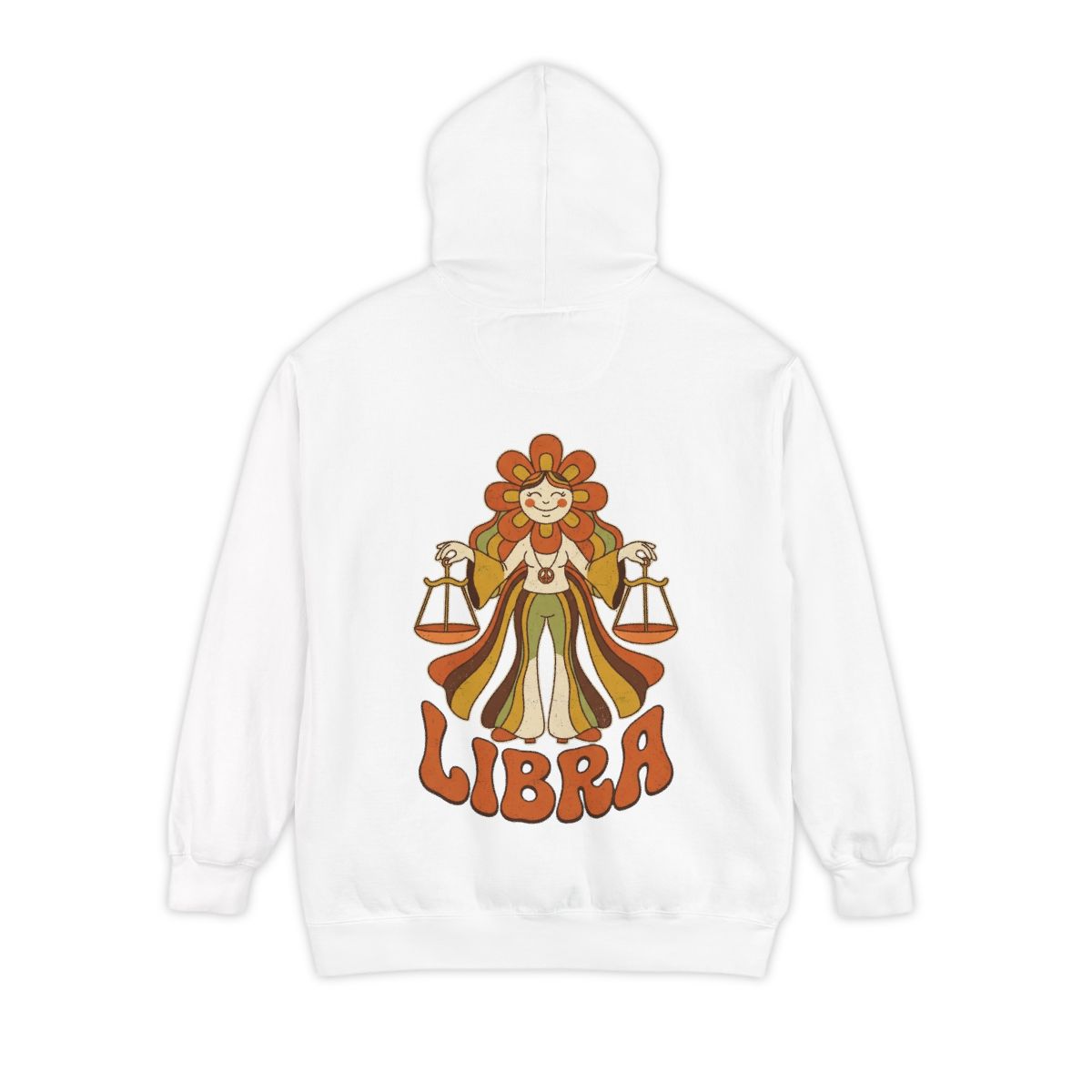 Color: White | Retro Mascot Groovy Libra Garment-Dyed Hoodie
