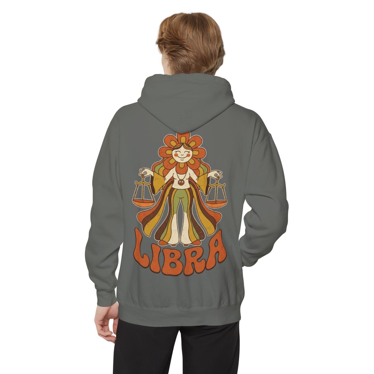 Color: Grey | Retro Mascot Groovy Libra Garment-Dyed Hoodie