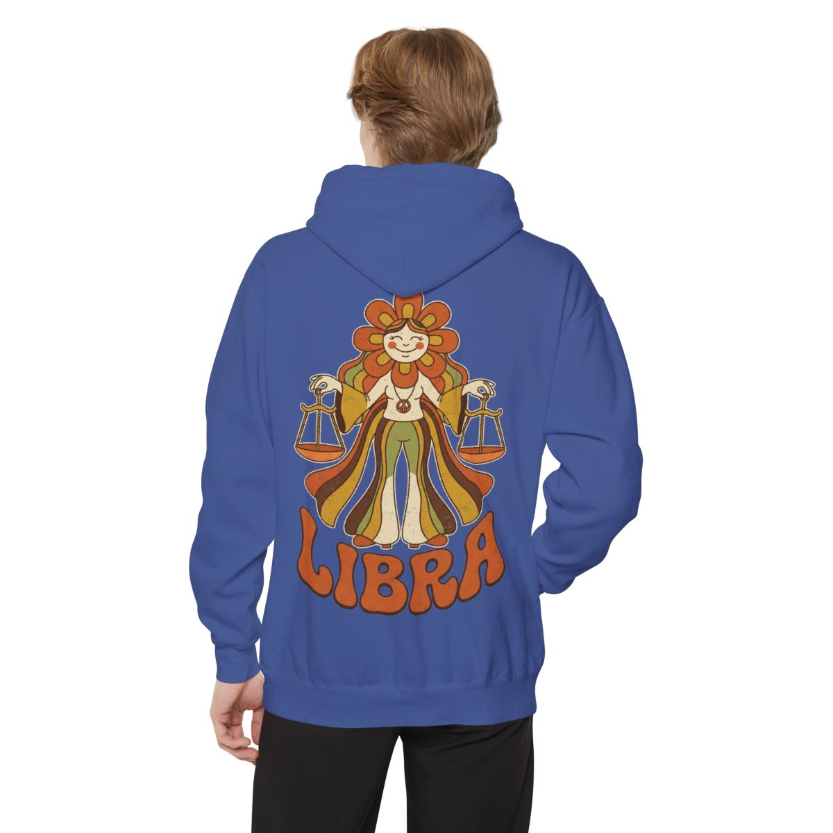 Color: Flo Blue | Retro Mascot Groovy Libra Garment-Dyed Hoodie