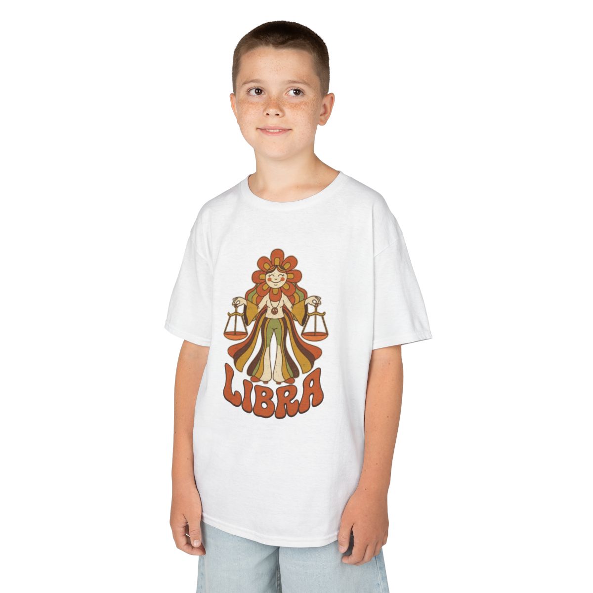 Color: White | Retro Mascot Groovy Libra Kids Tee