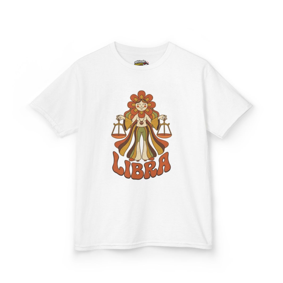 Color: White | Retro Mascot Groovy Libra Kids Tee