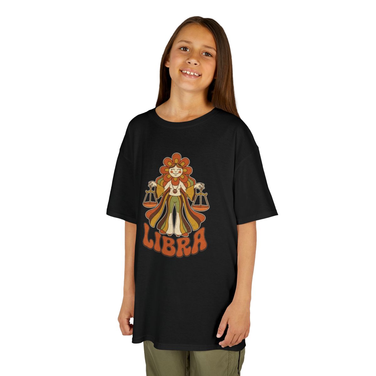Color: Black | Retro Mascot Groovy Libra Kids Tee