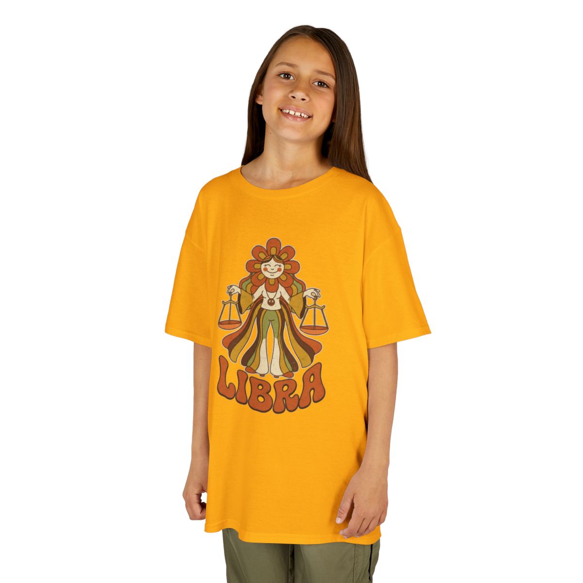 Color: Gold | Retro Mascot Groovy Libra Kids Tee