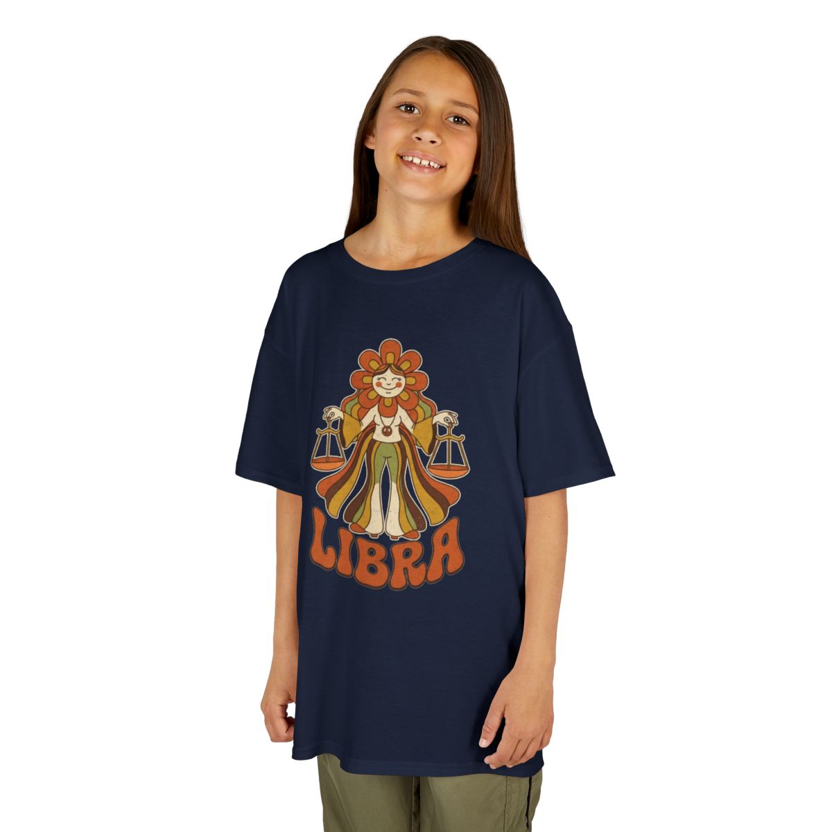 Color: Navy | Retro Mascot Groovy Libra Kids Tee