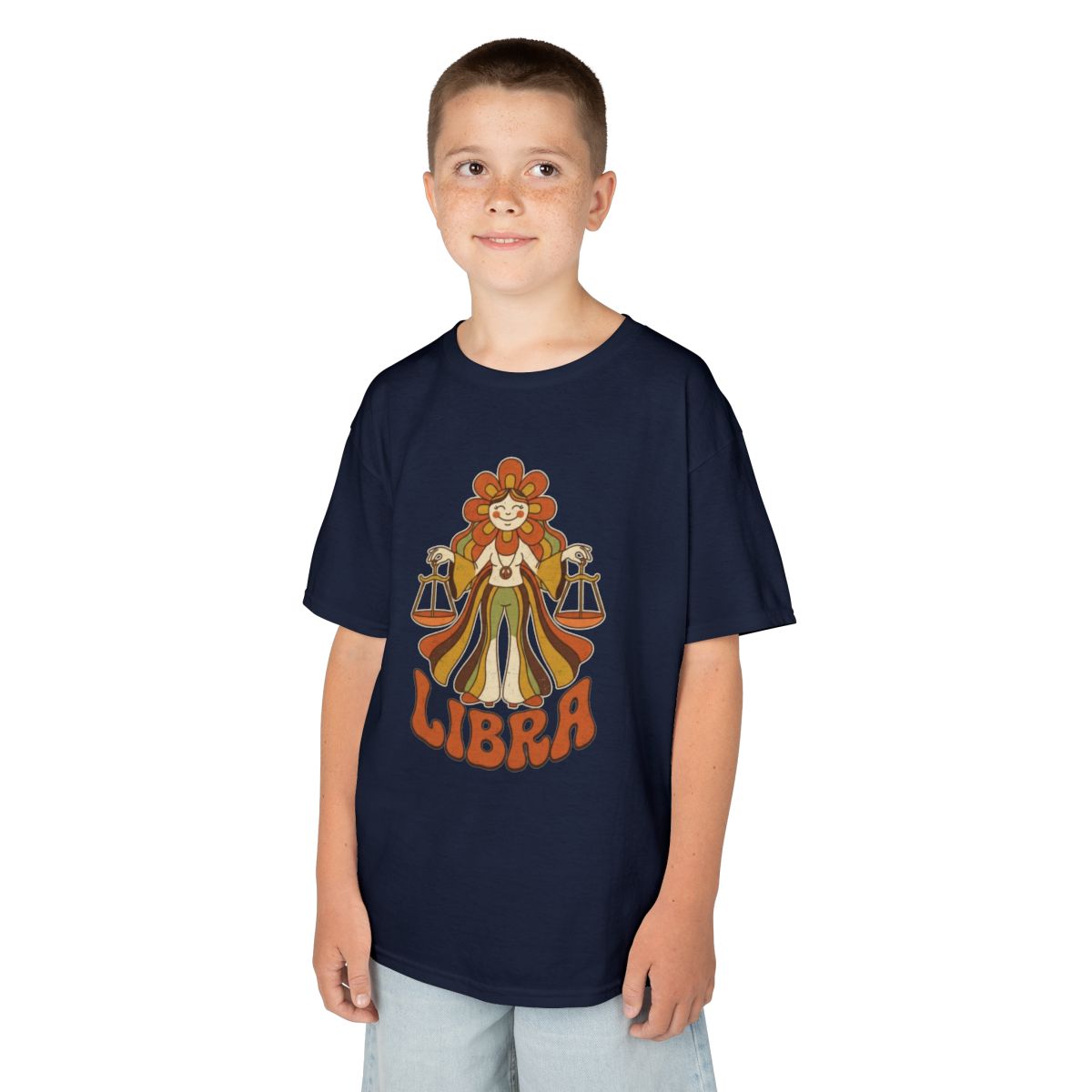 Color: Navy | Retro Mascot Groovy Libra Kids Tee