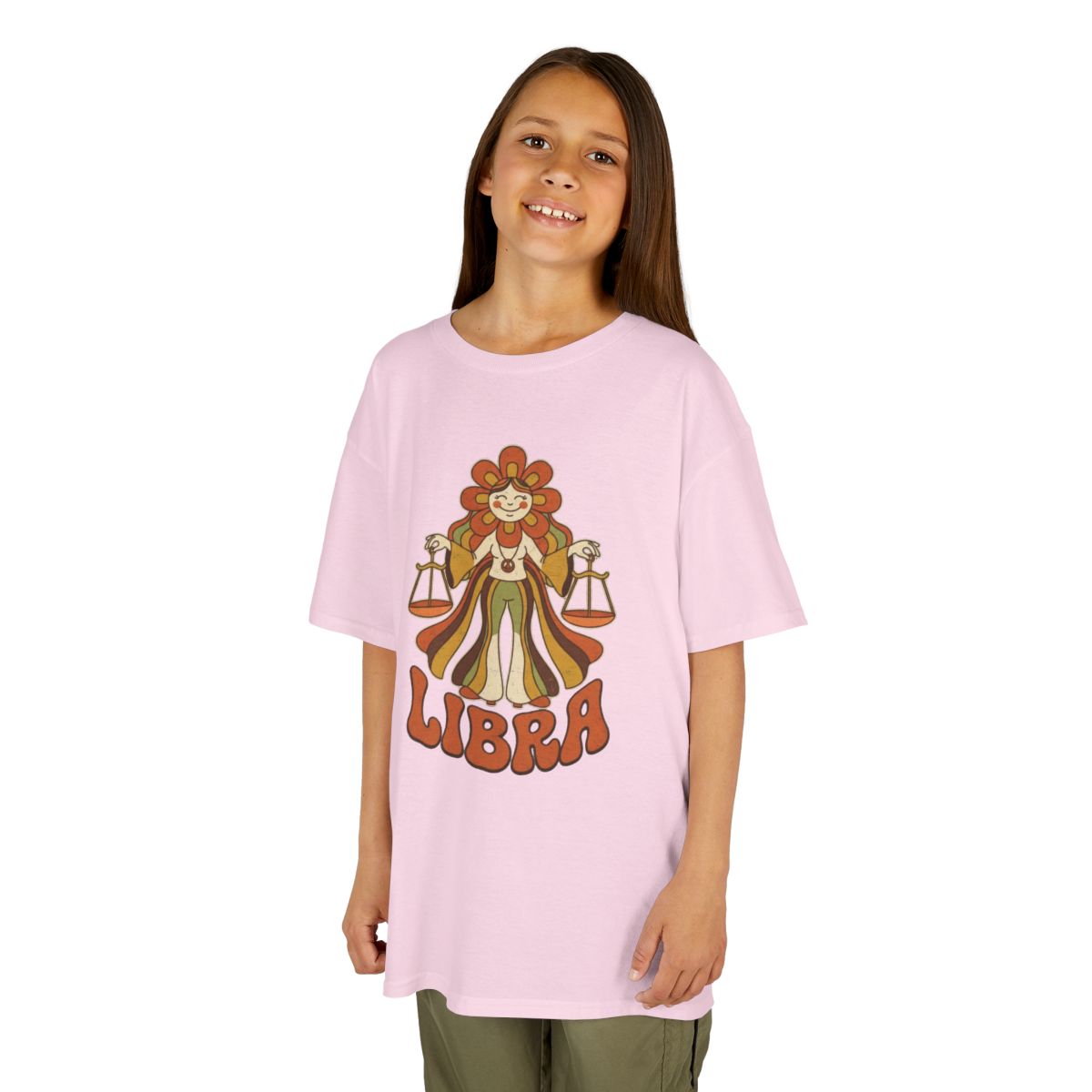 Color: Light Pink | Retro Mascot Groovy Libra Kids Tee