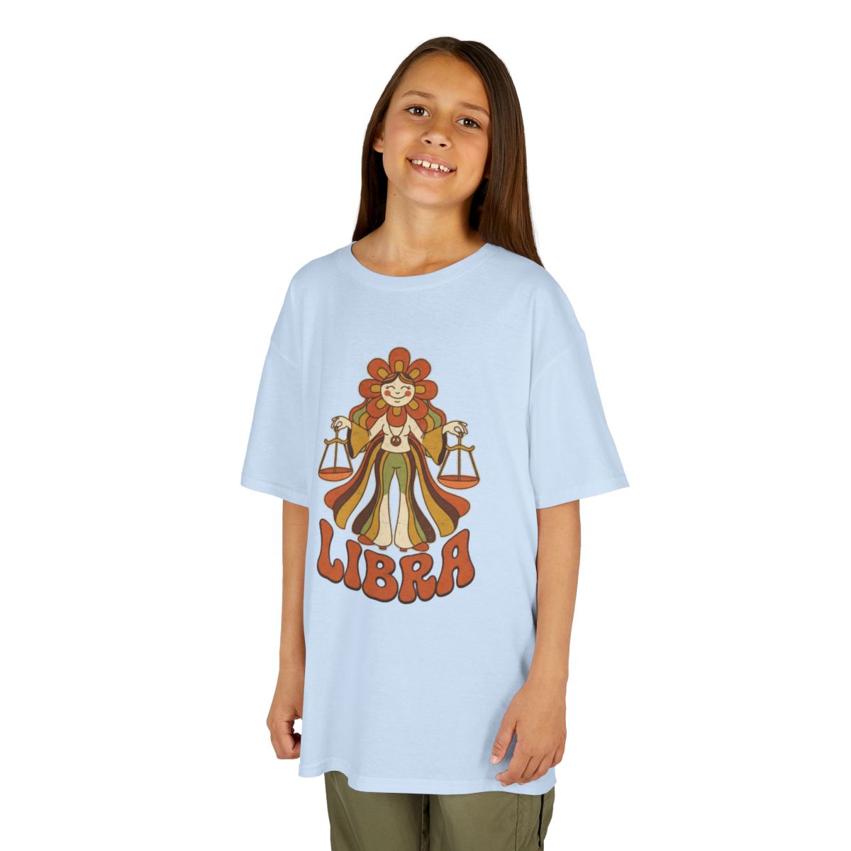 Color: Light Blue | Retro Mascot Groovy Libra Kids Tee