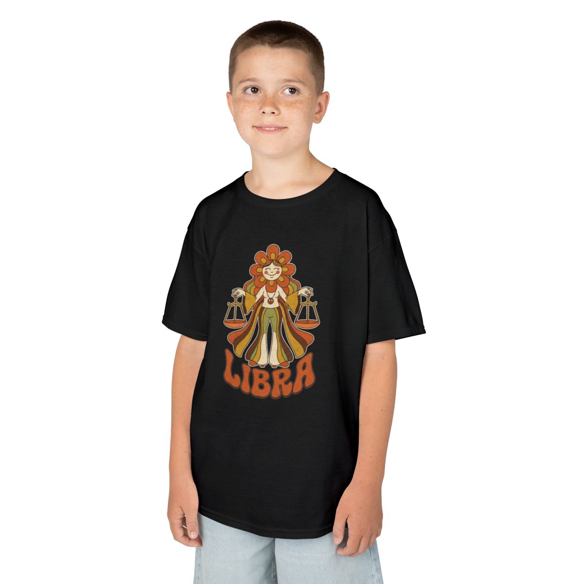 Color: Black | Retro Mascot Groovy Libra Kids Tee