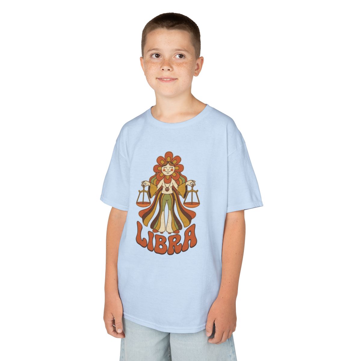 Color: Light Blue | Retro Mascot Groovy Libra Kids Tee