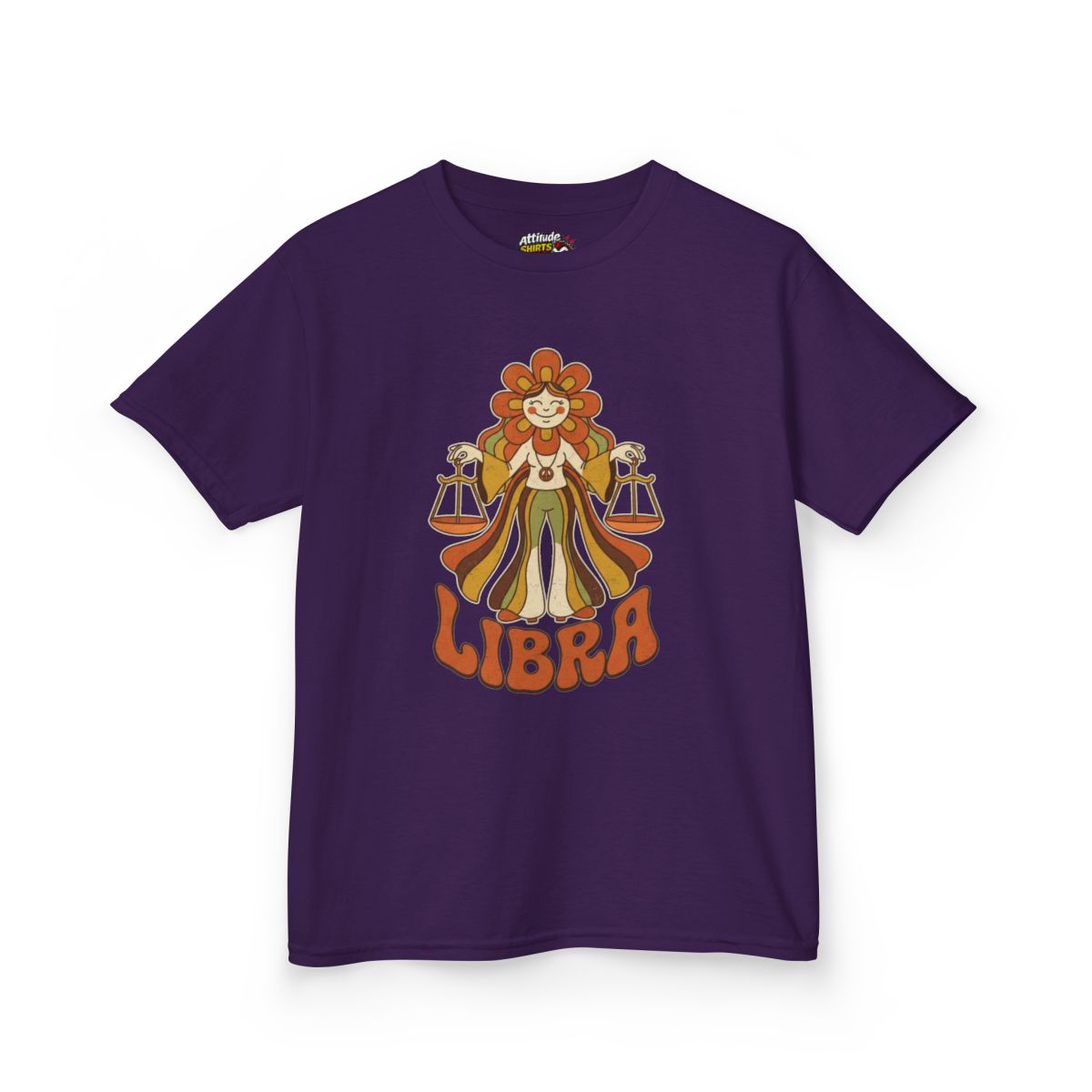 Color: Purple | Retro Mascot Groovy Libra Kids Tee