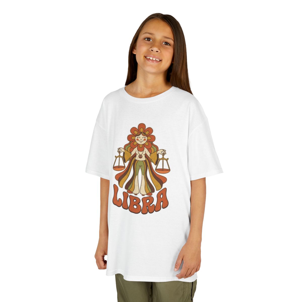 Color: White | Retro Mascot Groovy Libra Kids Tee