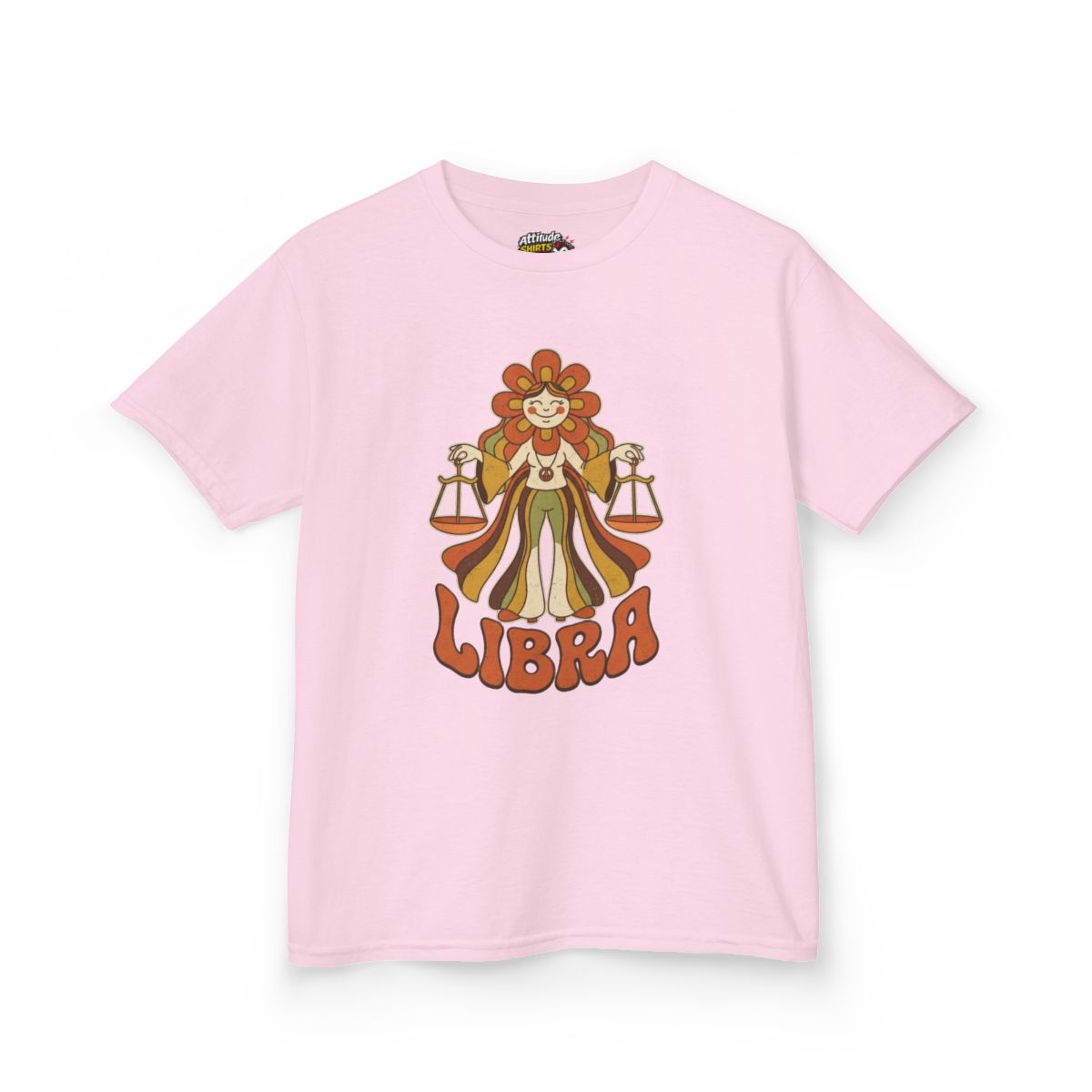 Color: Light Pink | Retro Mascot Groovy Libra Kids Tee