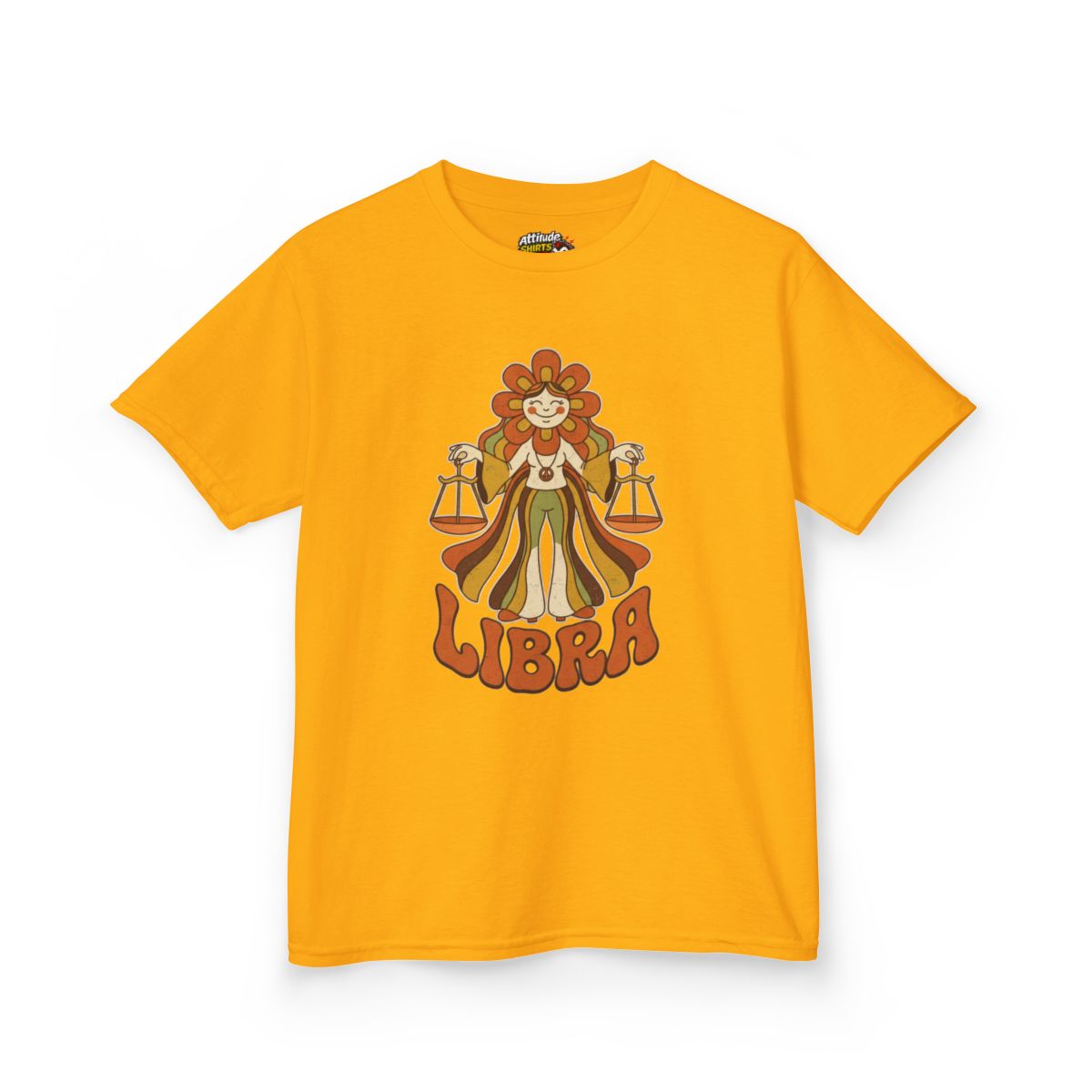 Color: Gold | Retro Mascot Groovy Libra Kids Tee