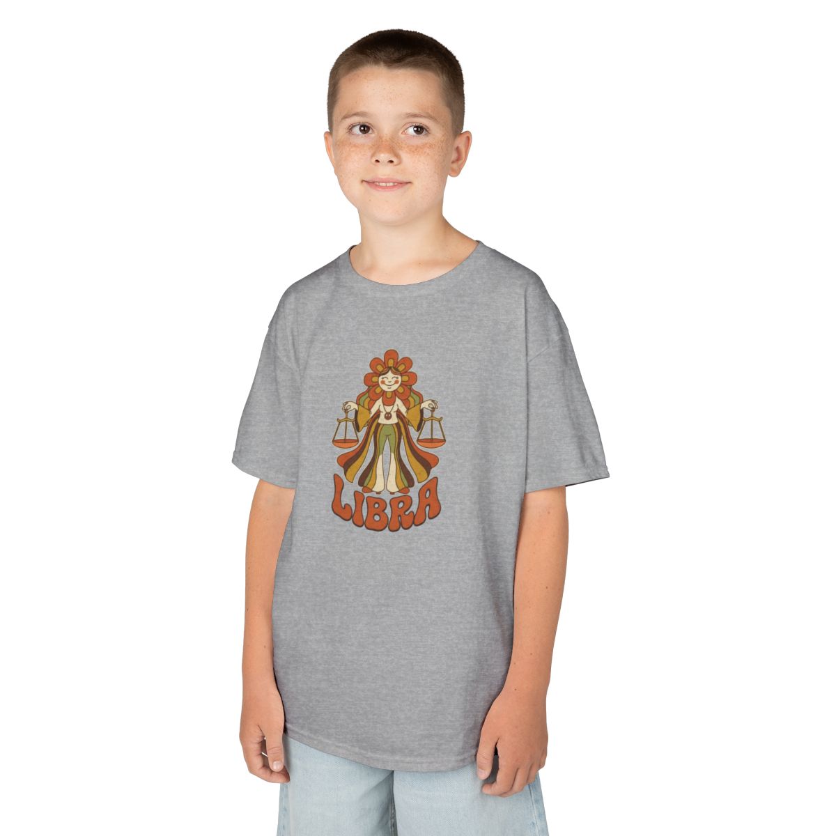 Color: Sport Grey | Retro Mascot Groovy Libra Kids Tee