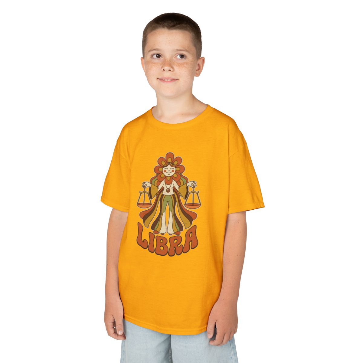 Color: Gold | Retro Mascot Groovy Libra Kids Tee