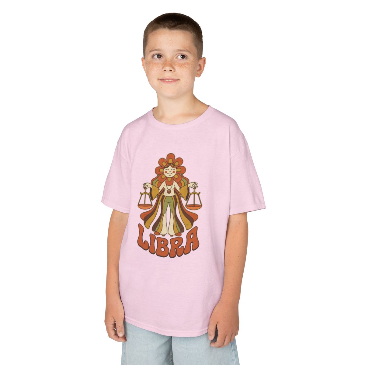 Color: Light Pink | Retro Mascot Groovy Libra Kids Tee