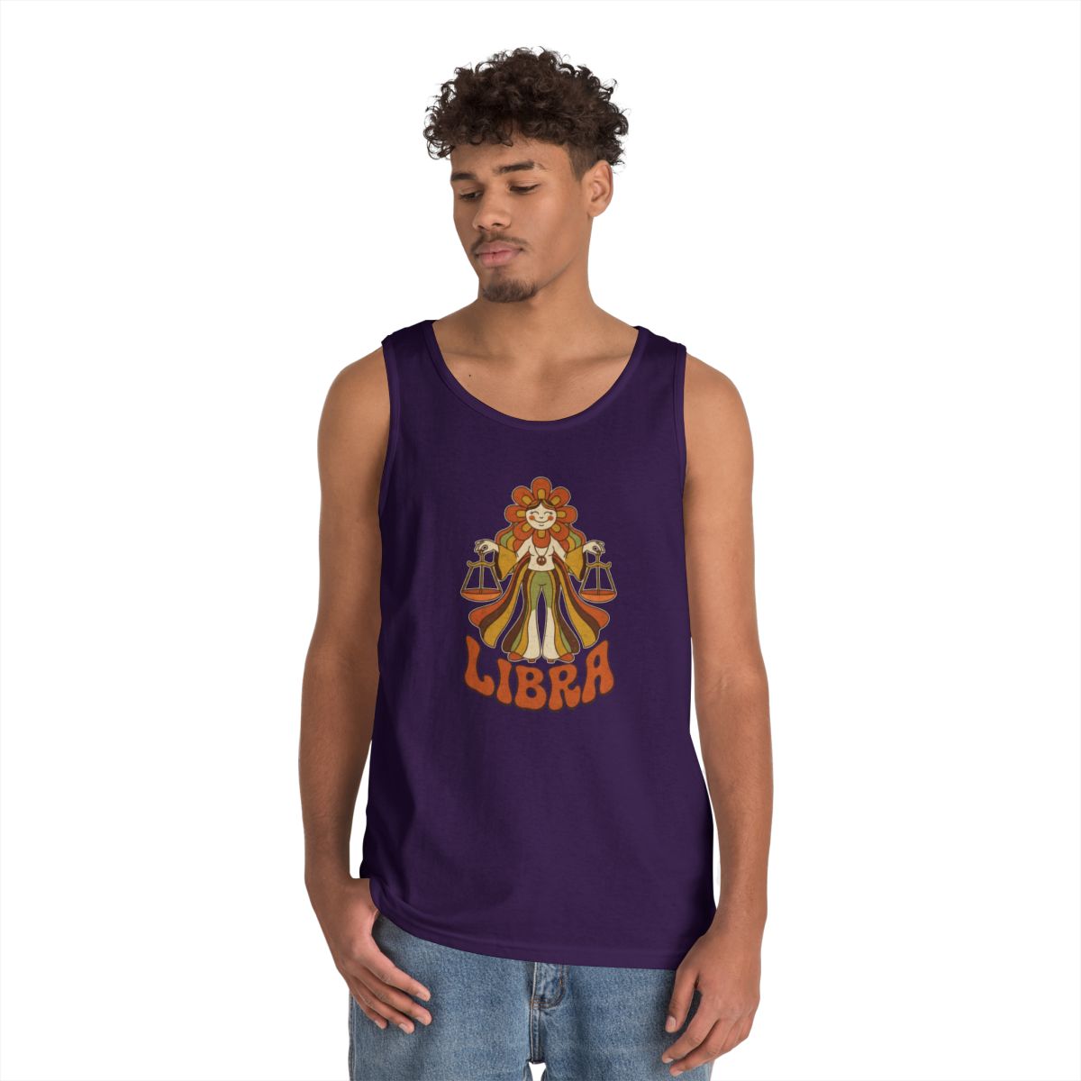 Color: Purple | Retro Mascot Groovy Libra Tank Top