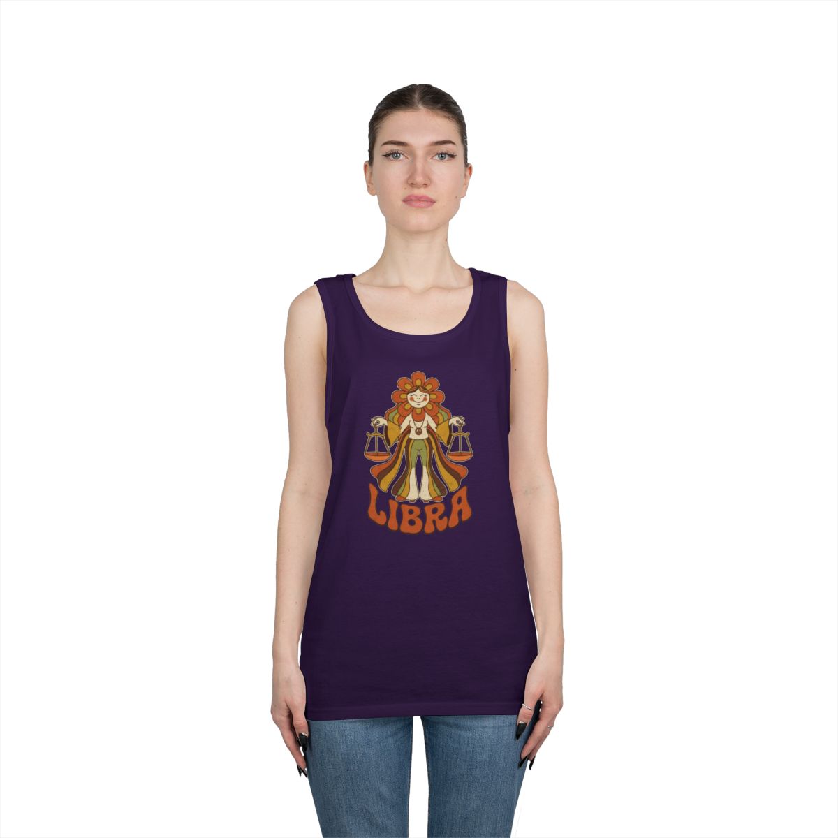 Color: Purple | Retro Mascot Groovy Libra Tank Top