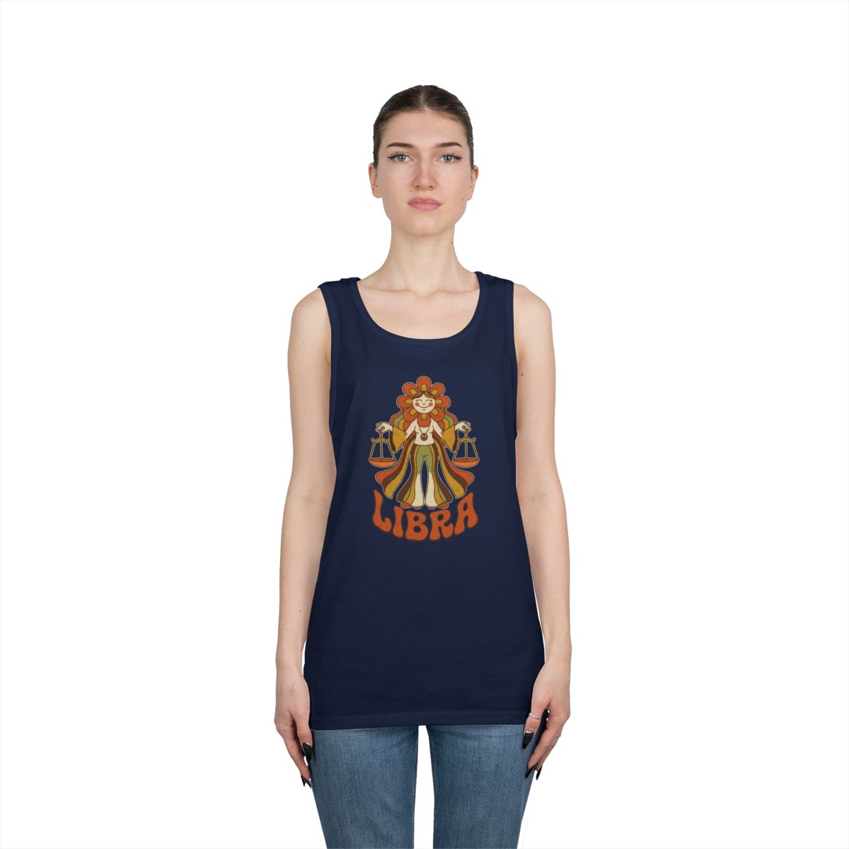 Color: Navy | Retro Mascot Groovy Libra Tank Top