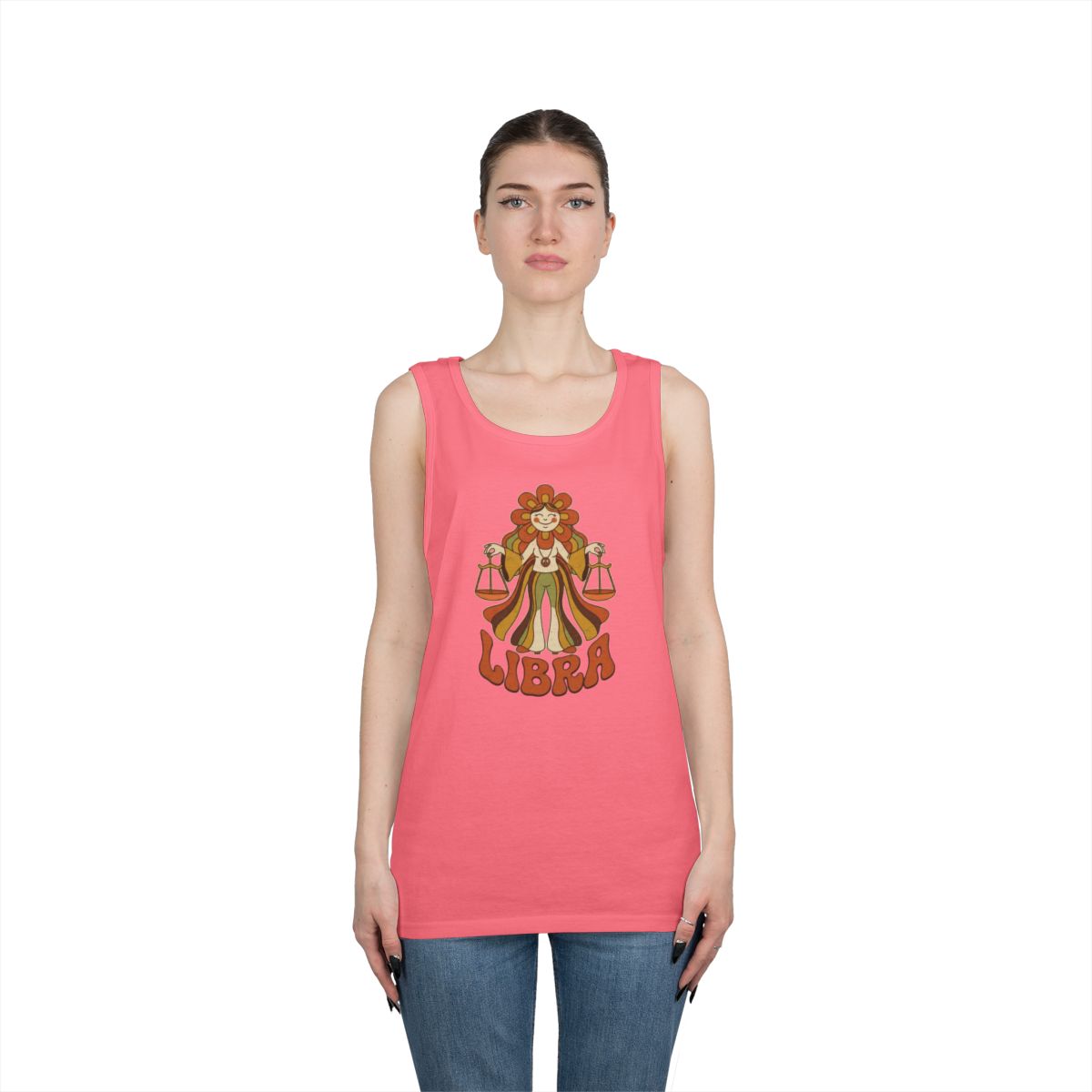 Color: Safety Pink | Retro Mascot Groovy Libra Tank Top