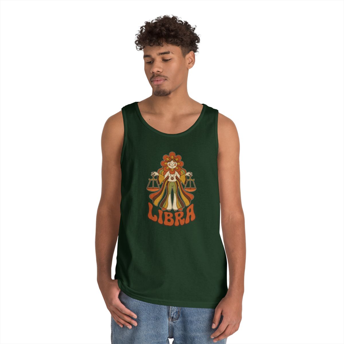 Color: Forest Green | Retro Mascot Groovy Libra Tank Top