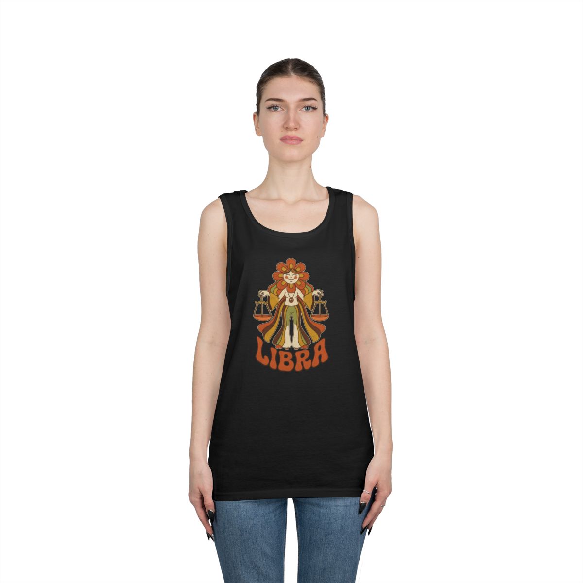 Color: Black | Retro Mascot Groovy Libra Tank Top