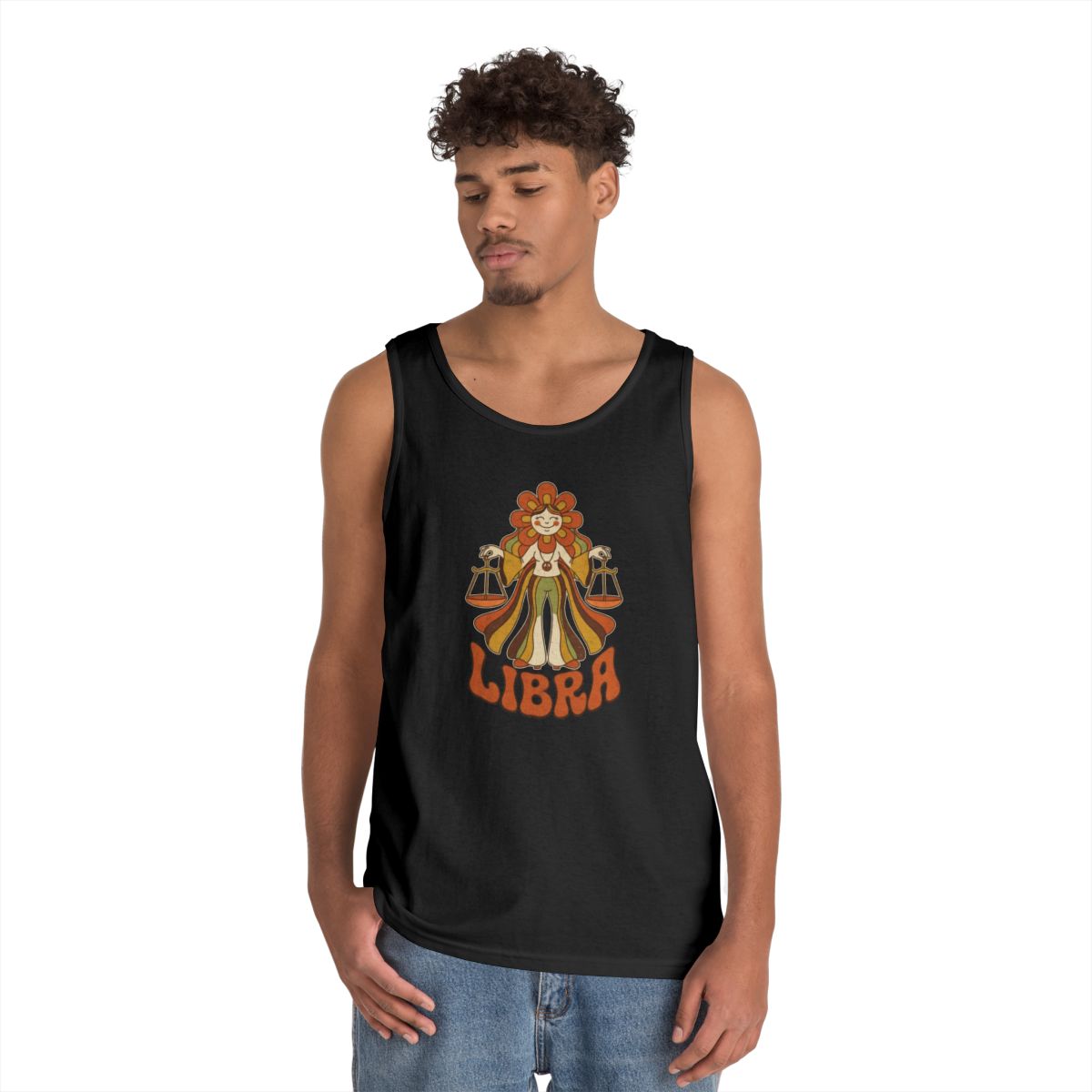 Color: Black | Retro Mascot Groovy Libra Tank Top
