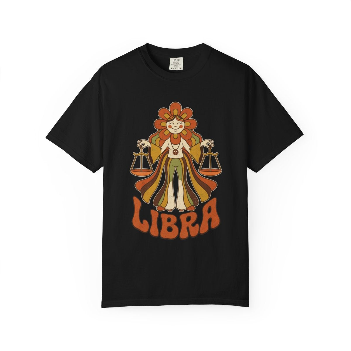 Color: Black | Retro Mascot Groovy Libra Unisex Garment-Dyed Tee