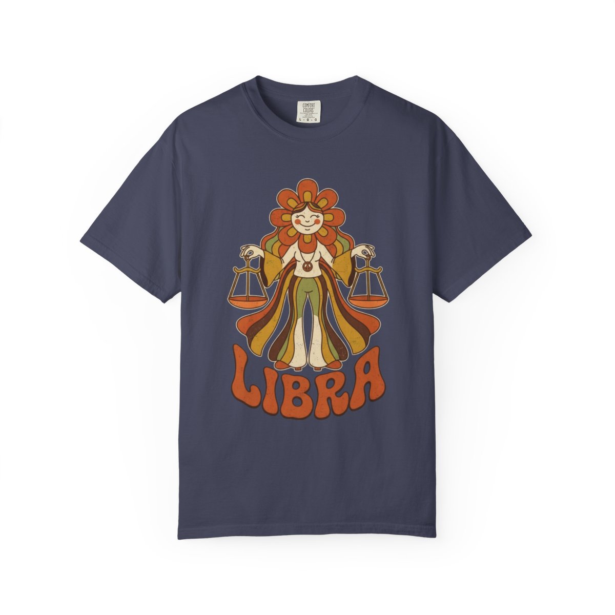 Color: Denim | Retro Mascot Groovy Libra Unisex Garment-Dyed Tee
