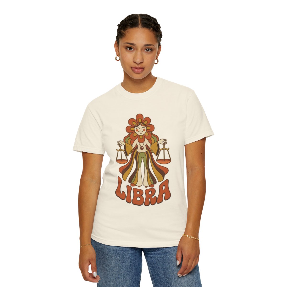 Color: Ivory | Retro Mascot Groovy Libra Unisex Garment-Dyed Tee