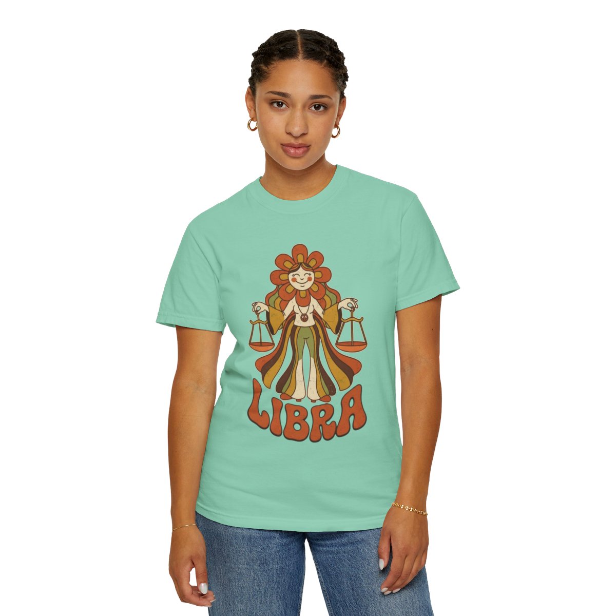 Color: Island Reef | Retro Mascot Groovy Libra Unisex Garment-Dyed Tee