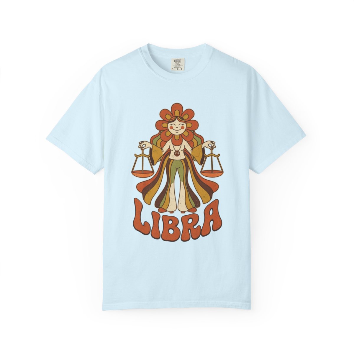 Color: Chambray | Retro Mascot Groovy Libra Unisex Garment-Dyed Tee