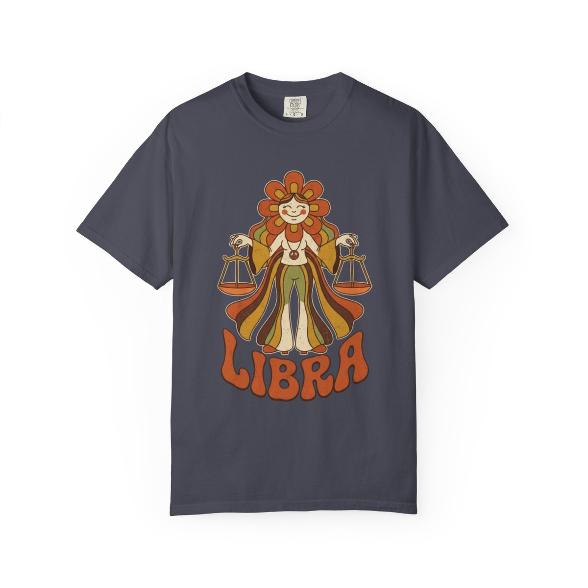 Color: Navy | Retro Mascot Groovy Libra Unisex Garment-Dyed Tee