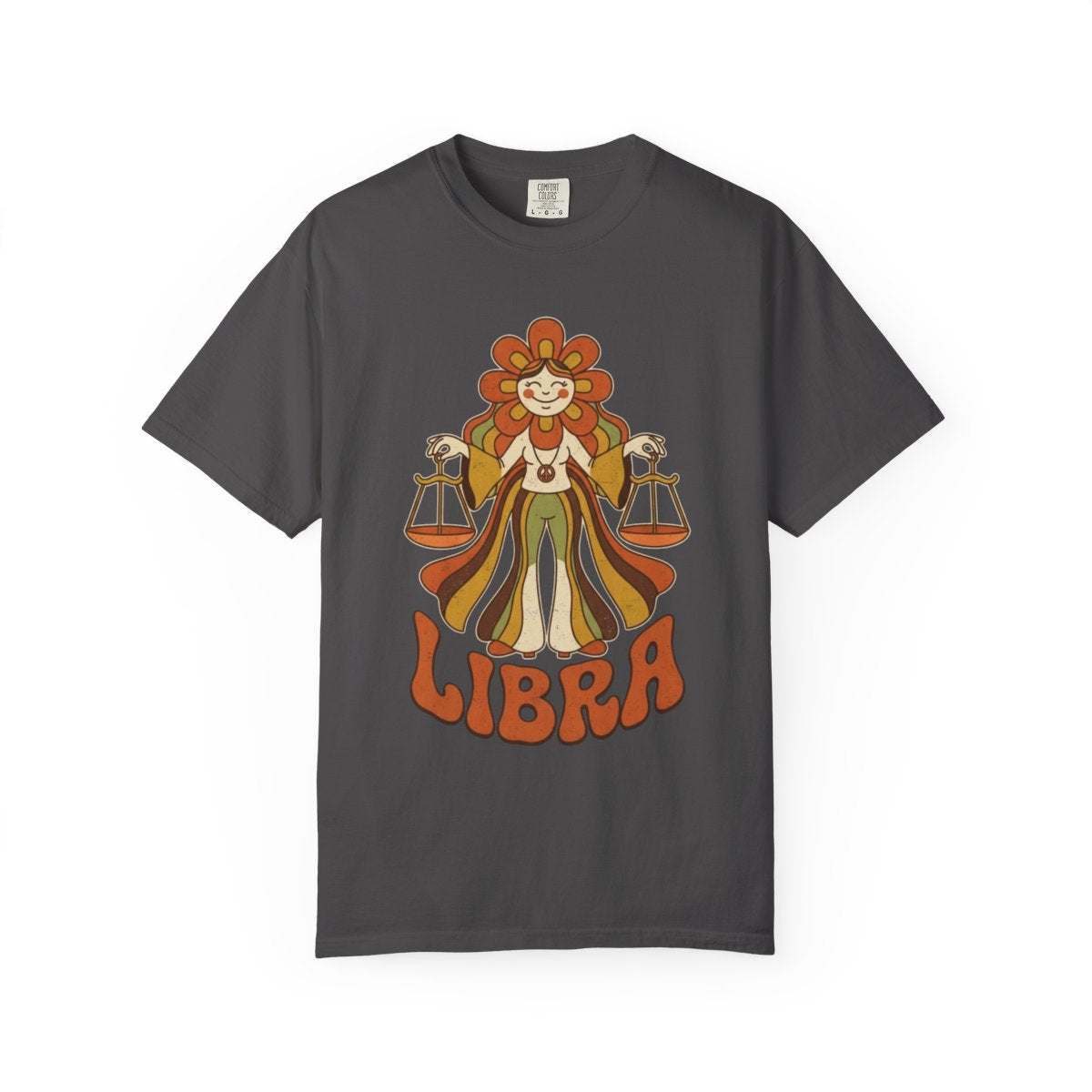 Color: Graphite | Retro Mascot Groovy Libra Unisex Garment-Dyed Tee