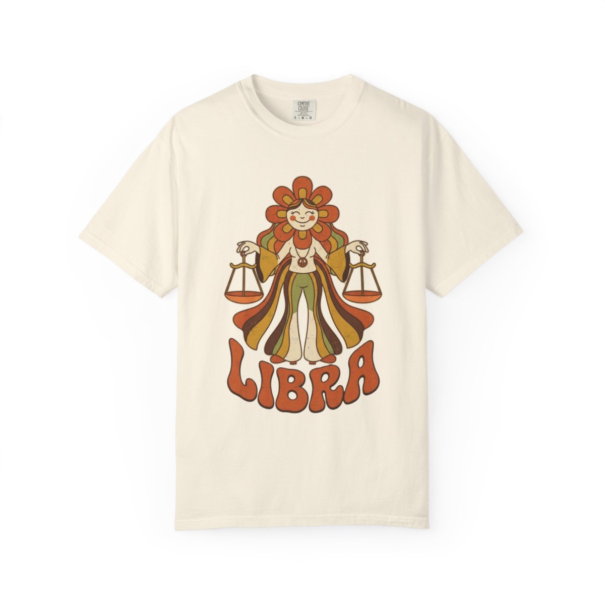 Color: Ivory | Retro Mascot Groovy Libra Unisex Garment-Dyed Tee