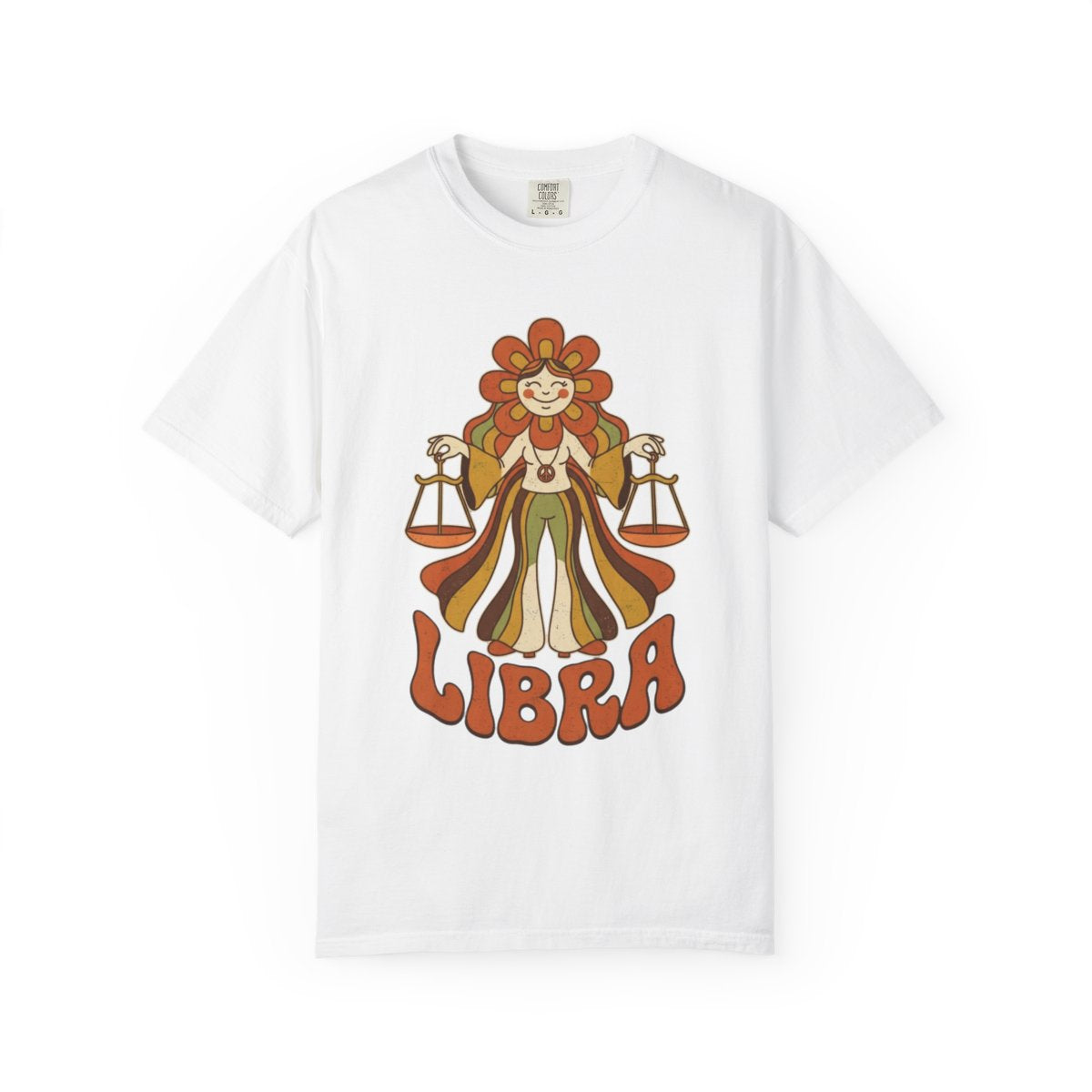 Color: White | Retro Mascot Groovy Libra Unisex Garment-Dyed Tee