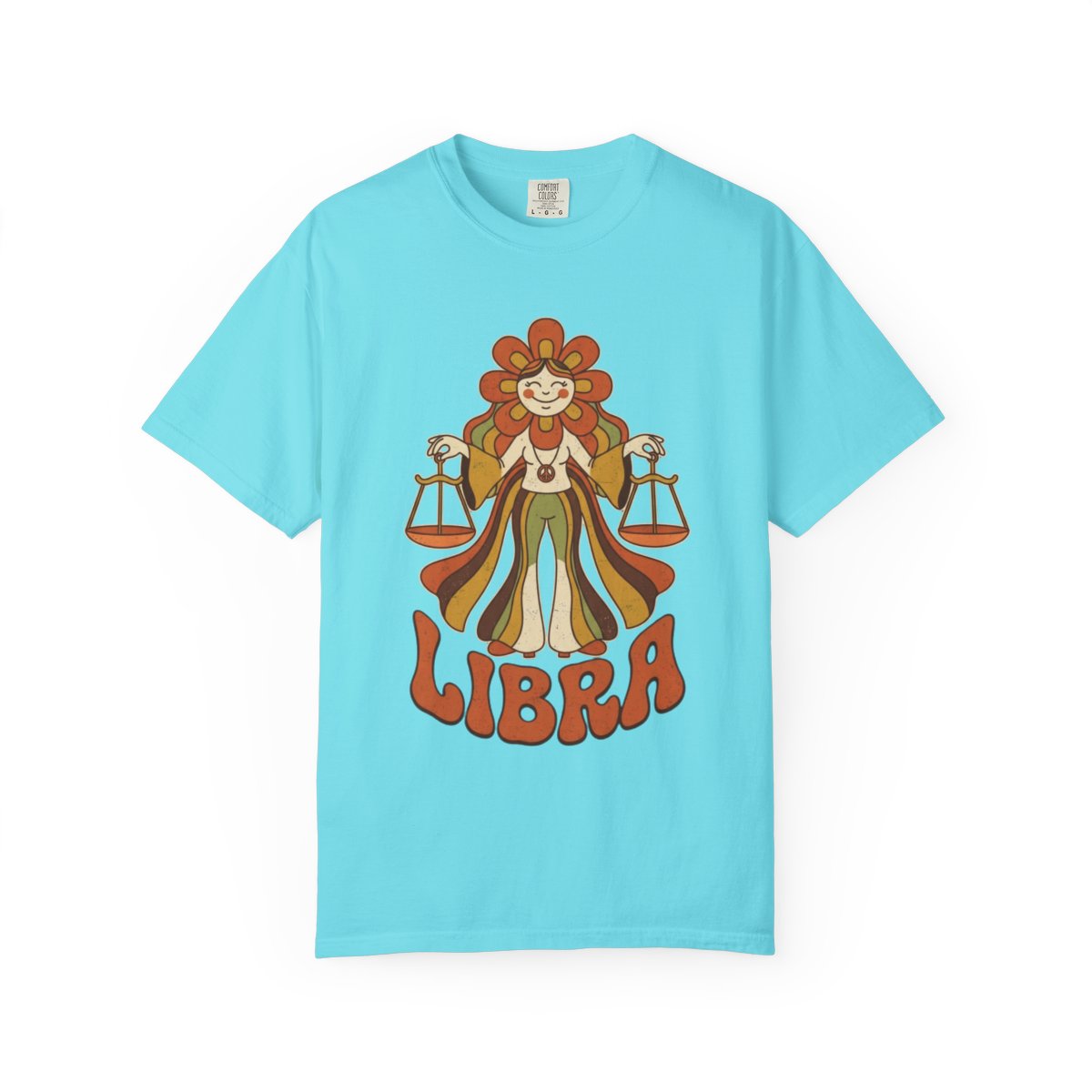 Color: Lagoon Blue | Retro Mascot Groovy Libra Unisex Garment-Dyed Tee