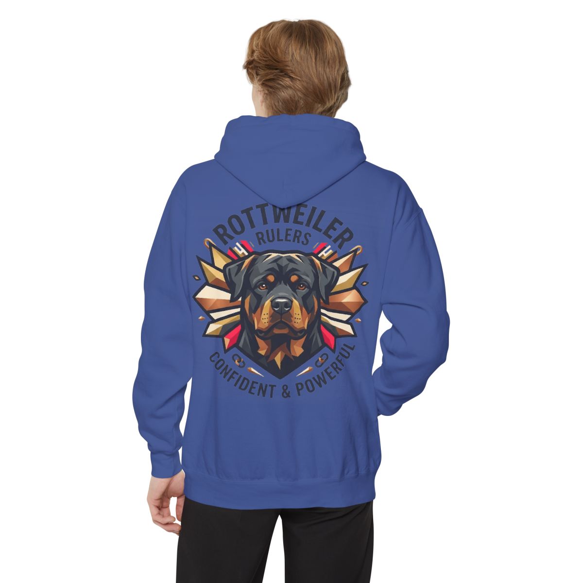 Color: Flo Blue | Rottweiler Rulers Confident Powerful Garment-Dyed Hoodie