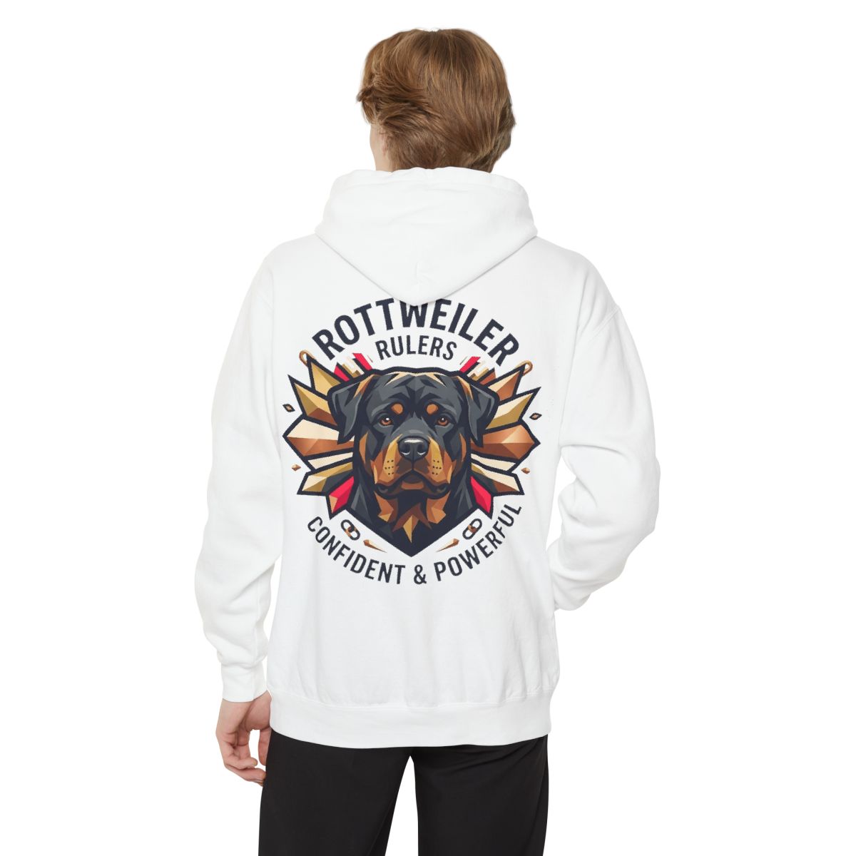 Color: White | Rottweiler Rulers Confident Powerful Garment-Dyed Hoodie