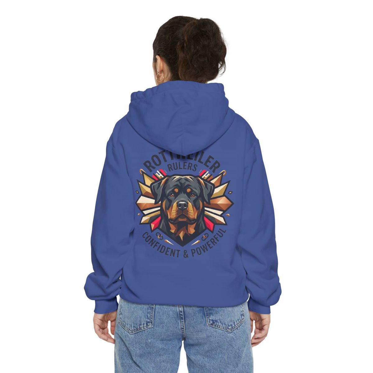 Color: Flo Blue | Rottweiler Rulers Confident Powerful Garment-Dyed Hoodie