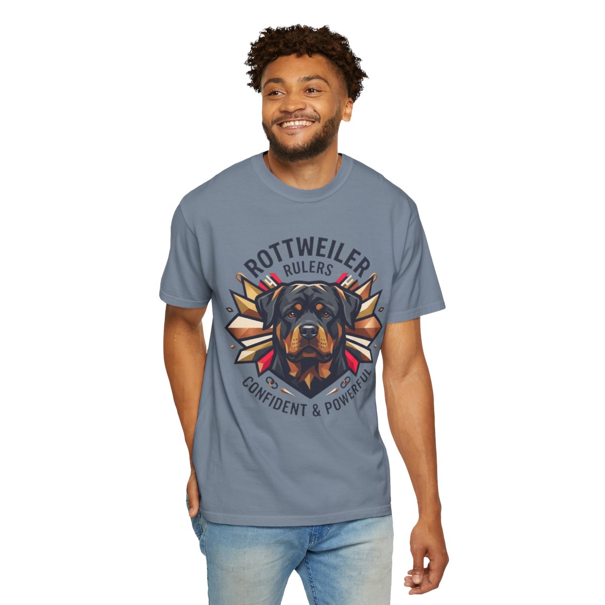 Color: Blue Jean | Rottweiler Rulers Confident Powerful Unisex Garment-Dyed Tee
