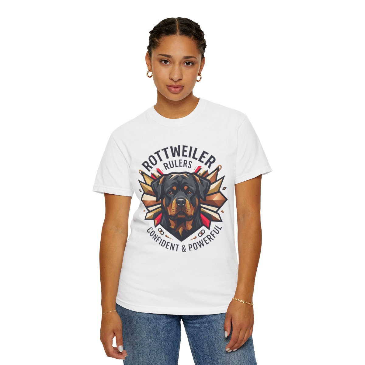Color: White | Rottweiler Rulers Confident Powerful Unisex Garment-Dyed Tee