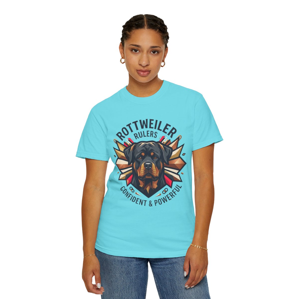 Color: Lagoon Blue | Rottweiler Rulers Confident Powerful Unisex Garment-Dyed Tee