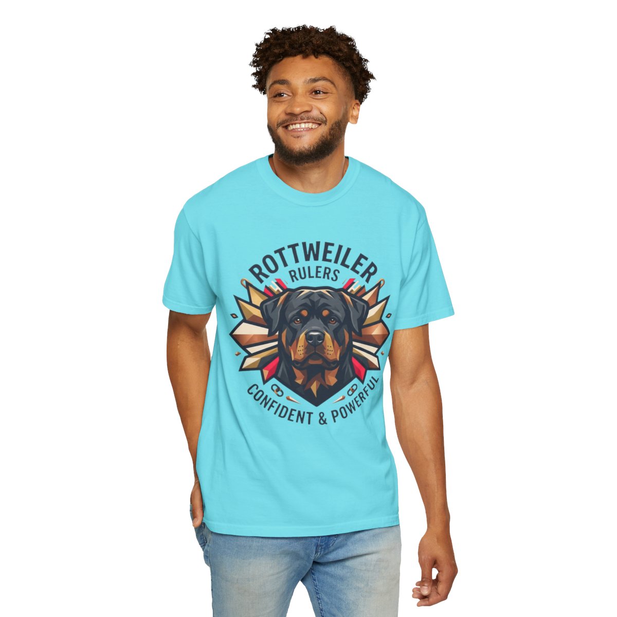 Color: Lagoon Blue | Rottweiler Rulers Confident Powerful Unisex Garment-Dyed Tee
