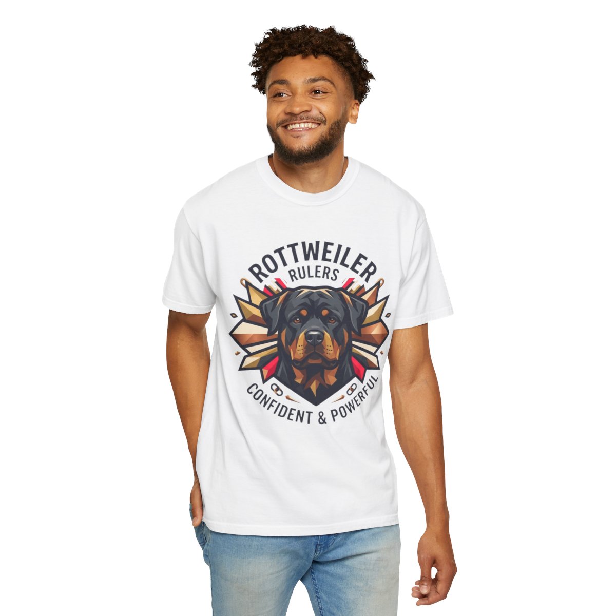 Color: White | Rottweiler Rulers Confident Powerful Unisex Garment-Dyed Tee