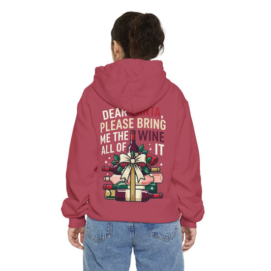 Color: Crimson | Santa Bring Me Wine Garment-Dyed Hoodie